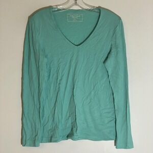 Nautica Top Womens Medium Blue V Neck Long Sleeve Layering Tee Shirt Casual Soft
